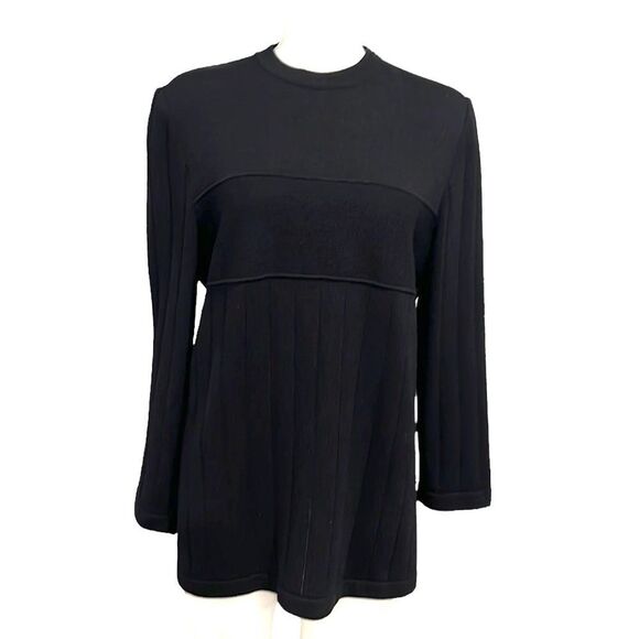 ST JOHN basics black knit long sleeve crewneck sweater size Medium - Picture 1 of 9